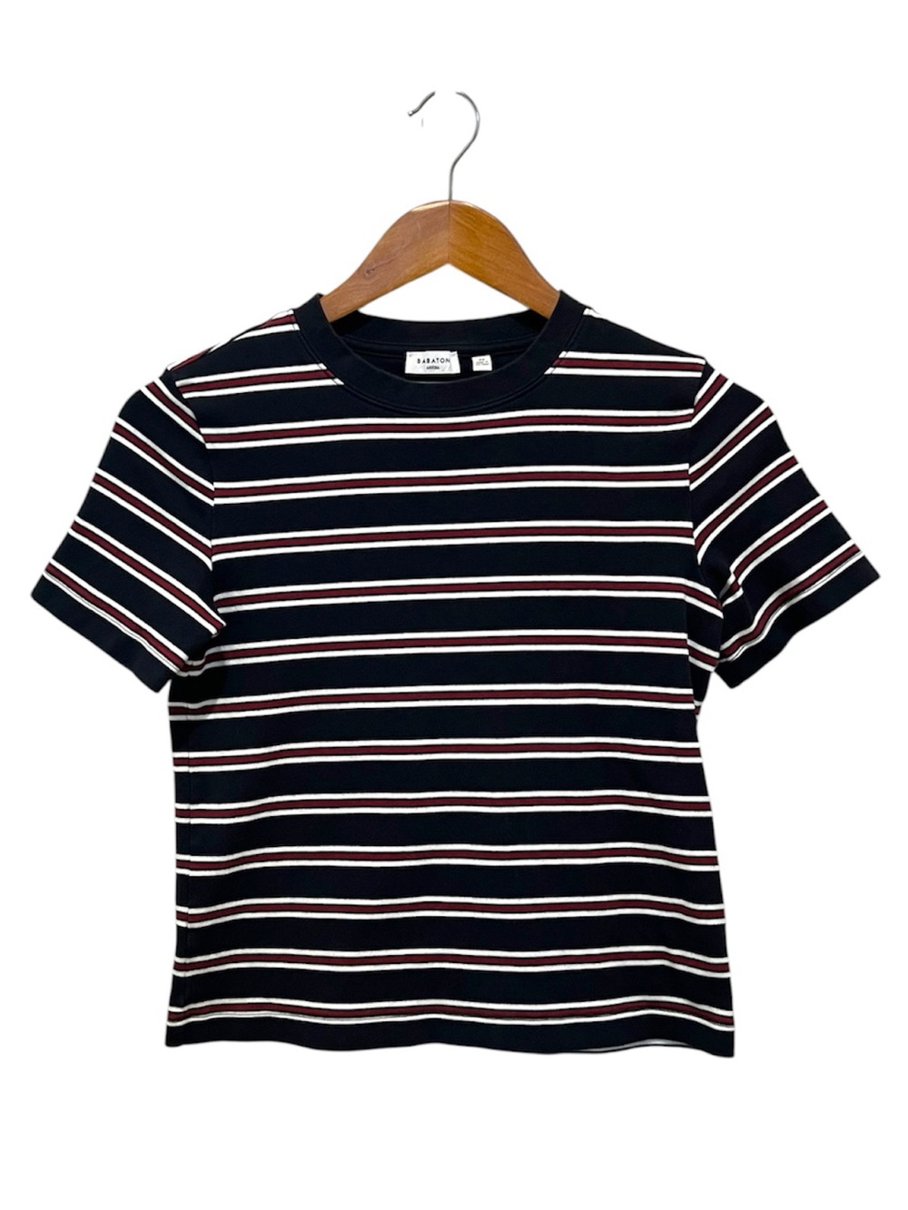 Aritzia Babaton Everyday T-Shirt Striped Baby Tee Size XS 100% Cotton